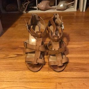 Express tan gladiator wedge sandals